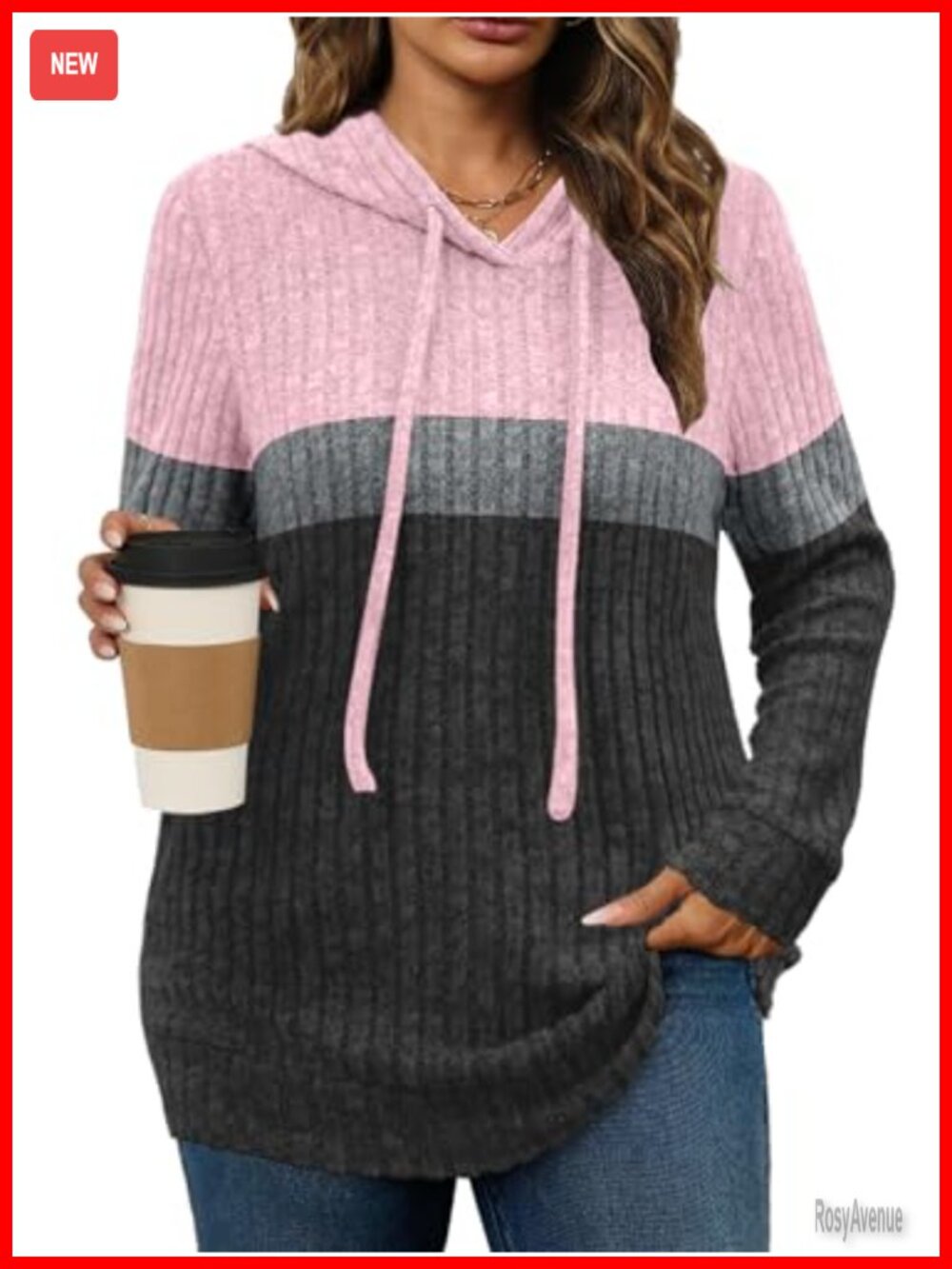 Plus Size Lightweight Ribbed Knit Hoodie Sweater Long Sleeve Pullover Tunic